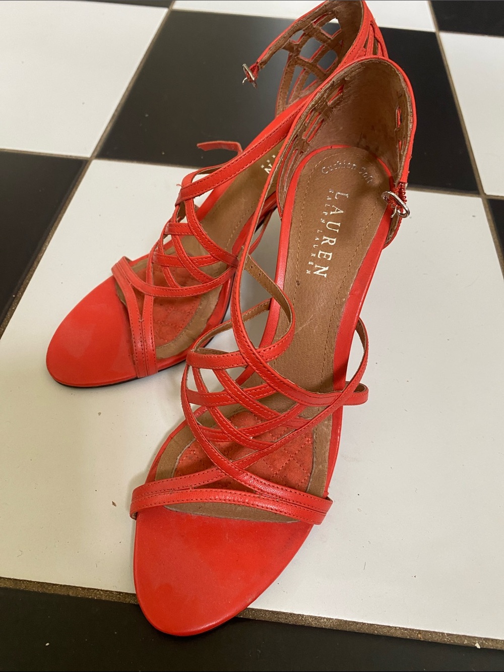 Ralph Lauren orange leather heels, 9 1/2